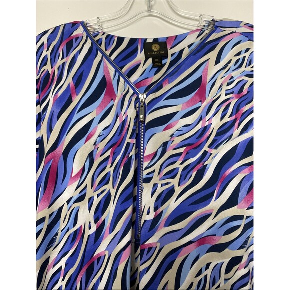 JM Collection Blouse Women Plus Size 2XL 3/4 Sleeve Artist Print Top Zip Blue - Picture 6 of 14